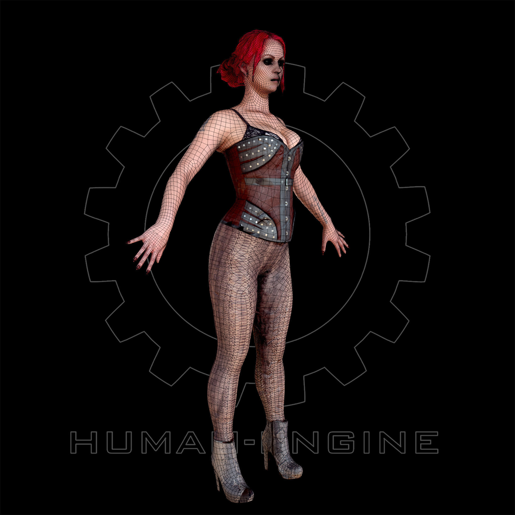 Female Scan - Sonya Rigged A-pose Low-poly 3D model_6