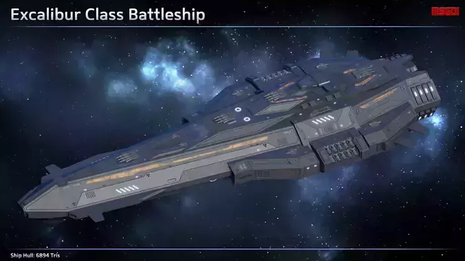 Spaceship Battleship Excalibur Low-poly 3D model