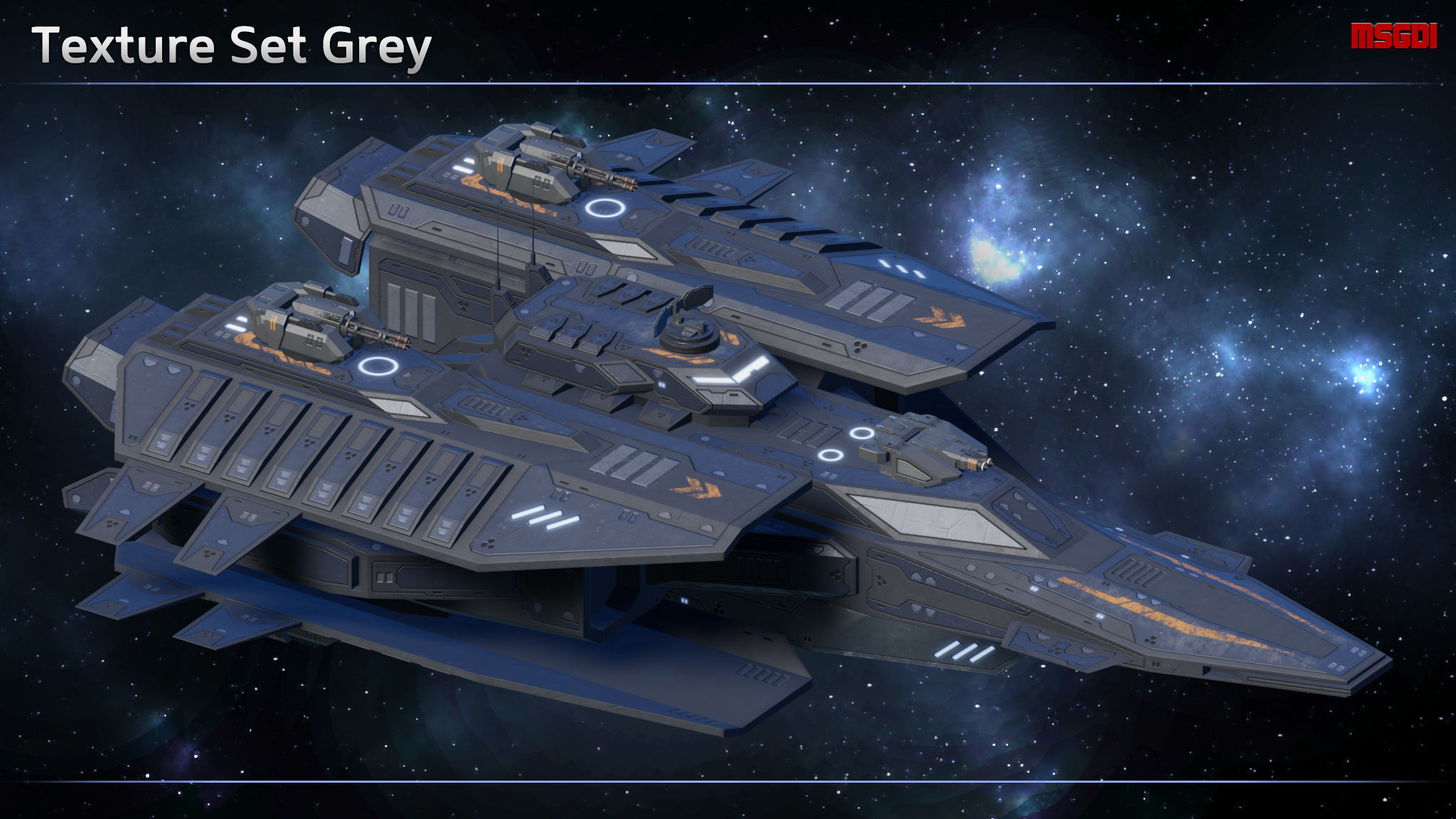 Spaceship Frigate Stinger Low-poly 3D model_7