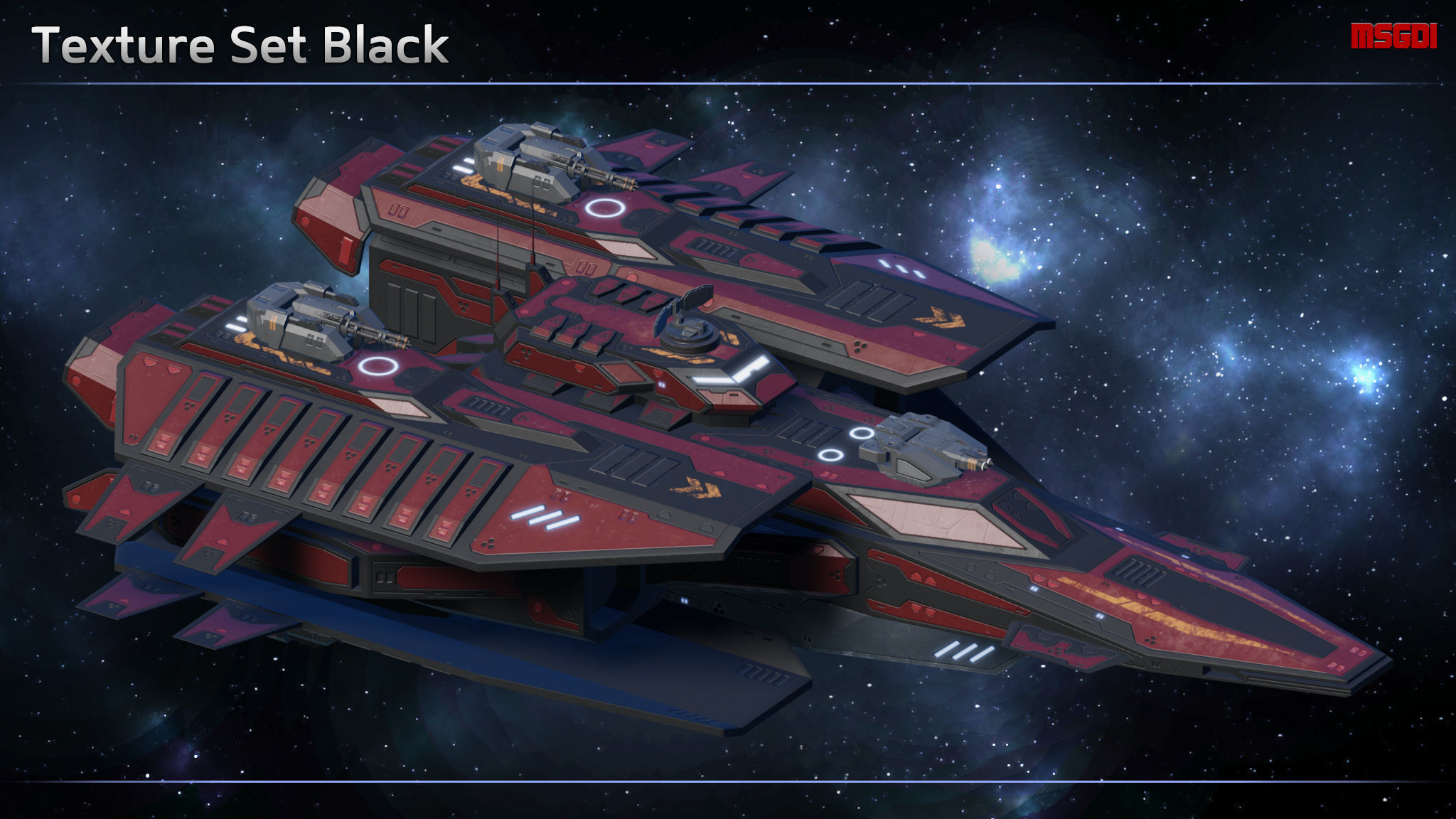 Spaceship Frigate Stinger Low-poly 3D model_5