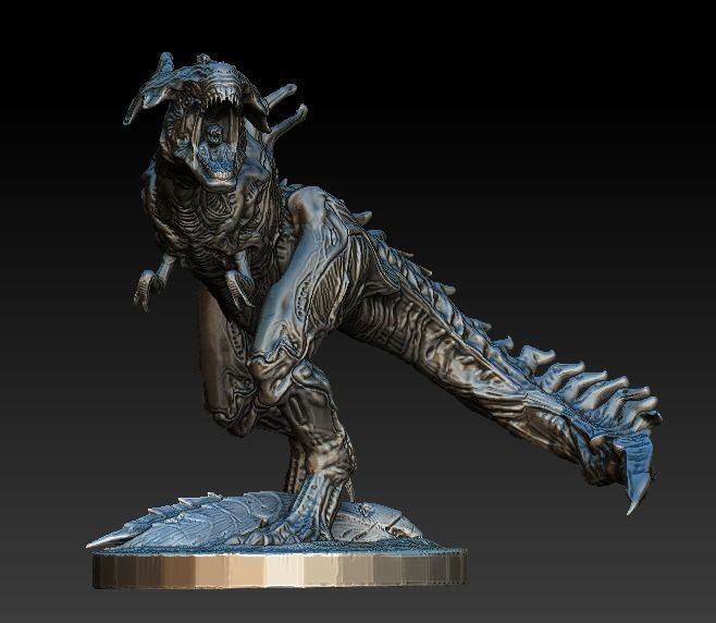 XenoRex xenomorph alien statue with base  3D model_2