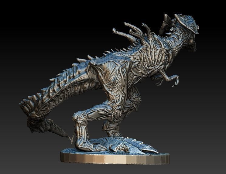XenoRex xenomorph alien statue with base  3D model_4