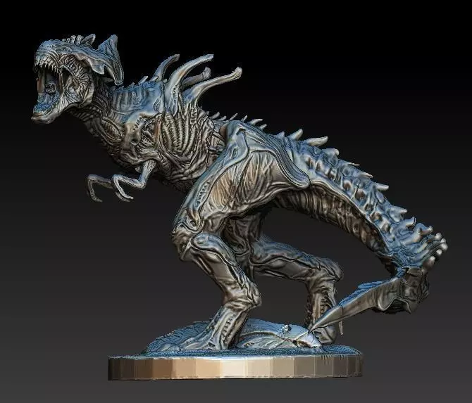 XenoRex xenomorph alien statue with base  3D model_0