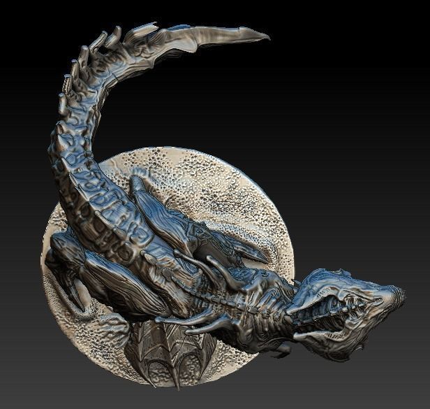 XenoRex xenomorph alien statue with base  3D model_6