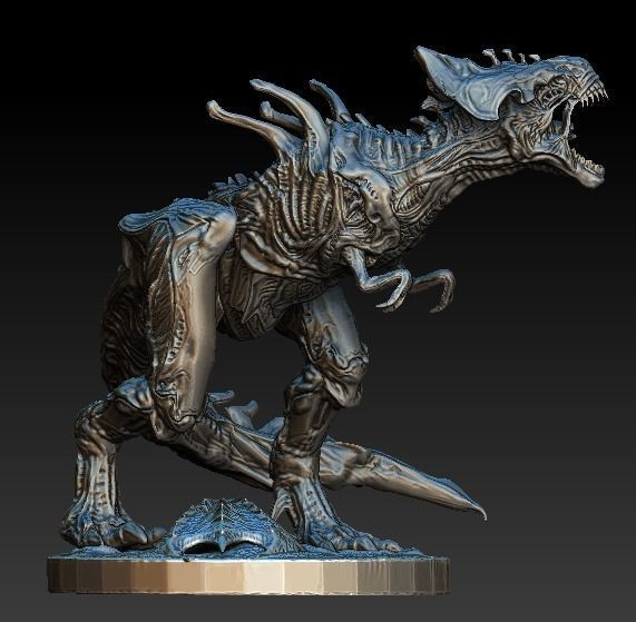 XenoRex xenomorph alien statue with base  3D model_3