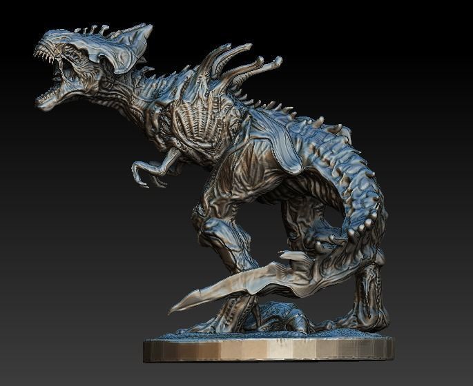 XenoRex xenomorph alien statue with base  3D model_1