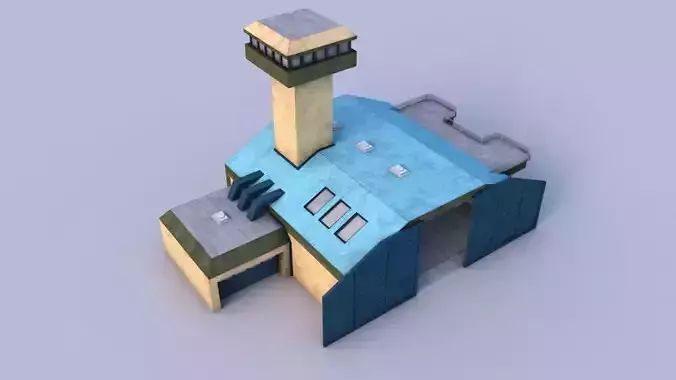 Airport building with roof Low-poly 3D model