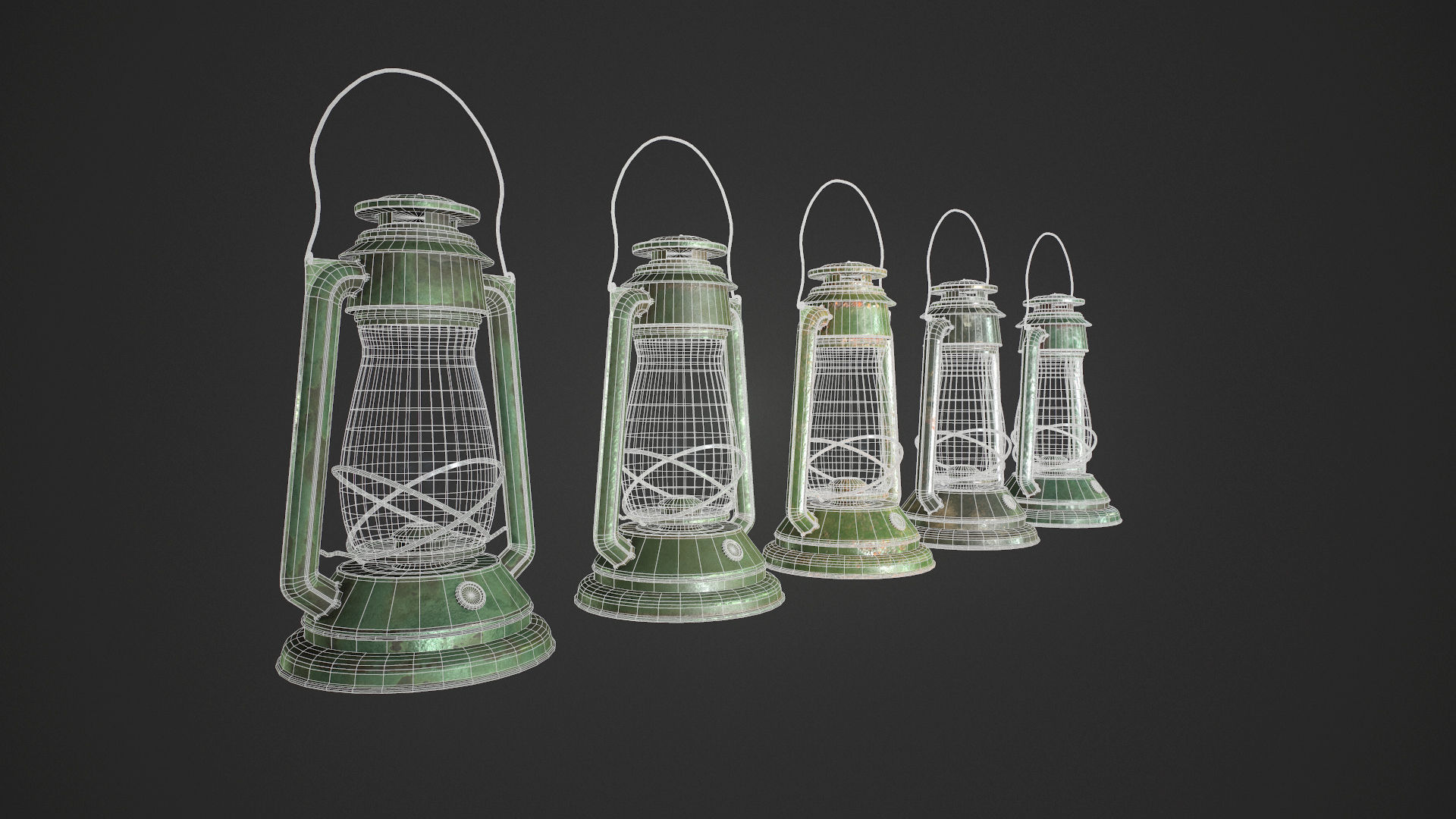 Old Lamp Kerosene - 5 Texture Sets - PBR - Game Ready  Low-poly 3D model_3