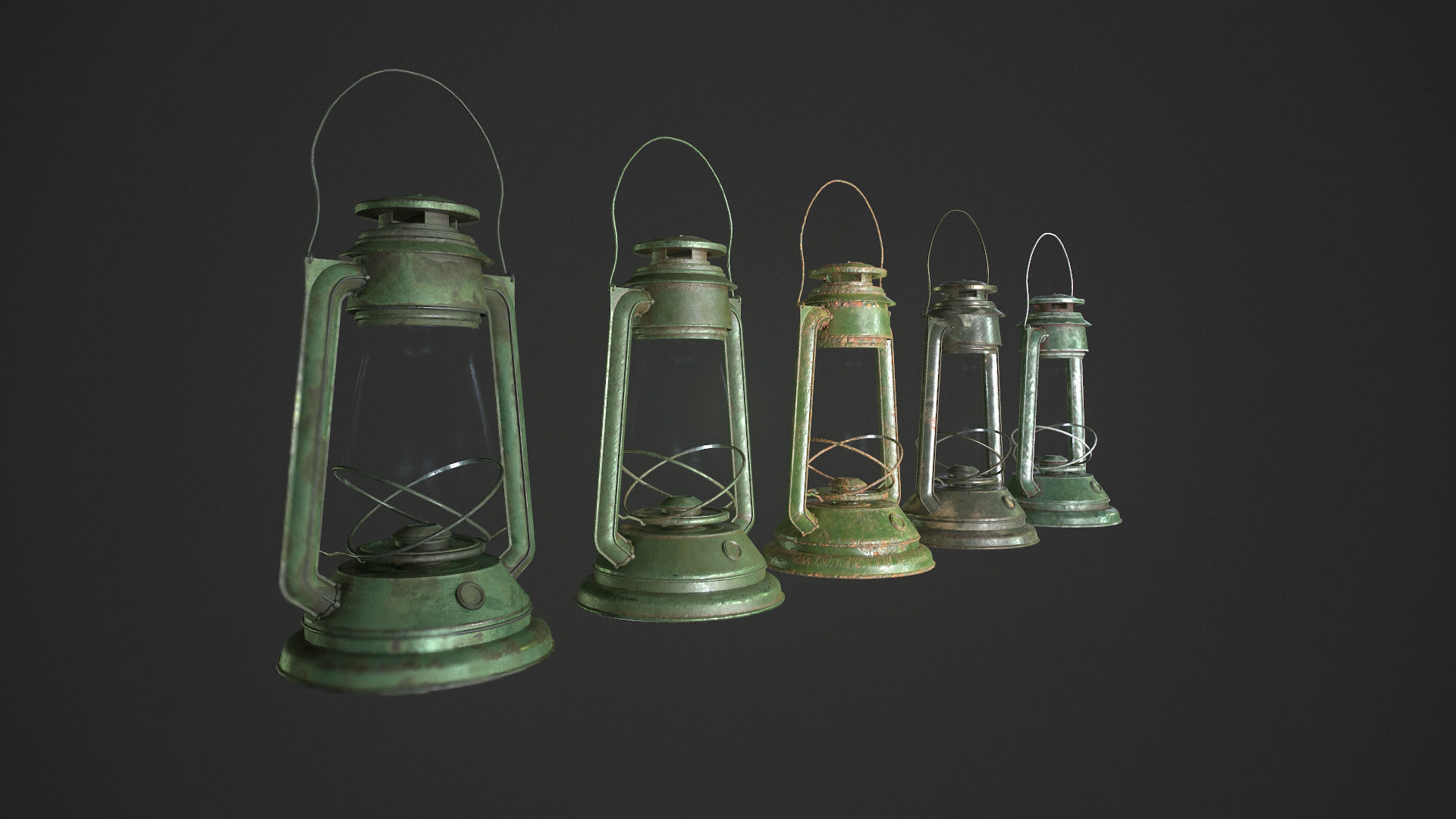 Old Lamp Kerosene - 5 Texture Sets - PBR - Game Ready  Low-poly 3D model_2
