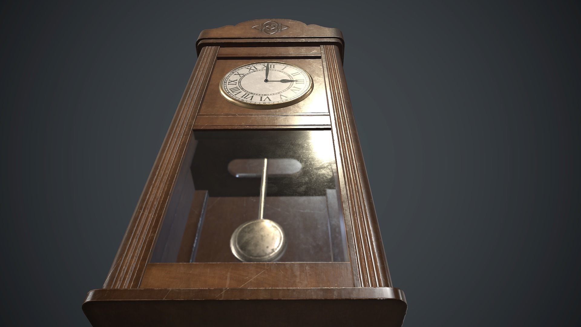 Wooden Retro Wall Clock PBR Game Ready Low-poly 3D model_11