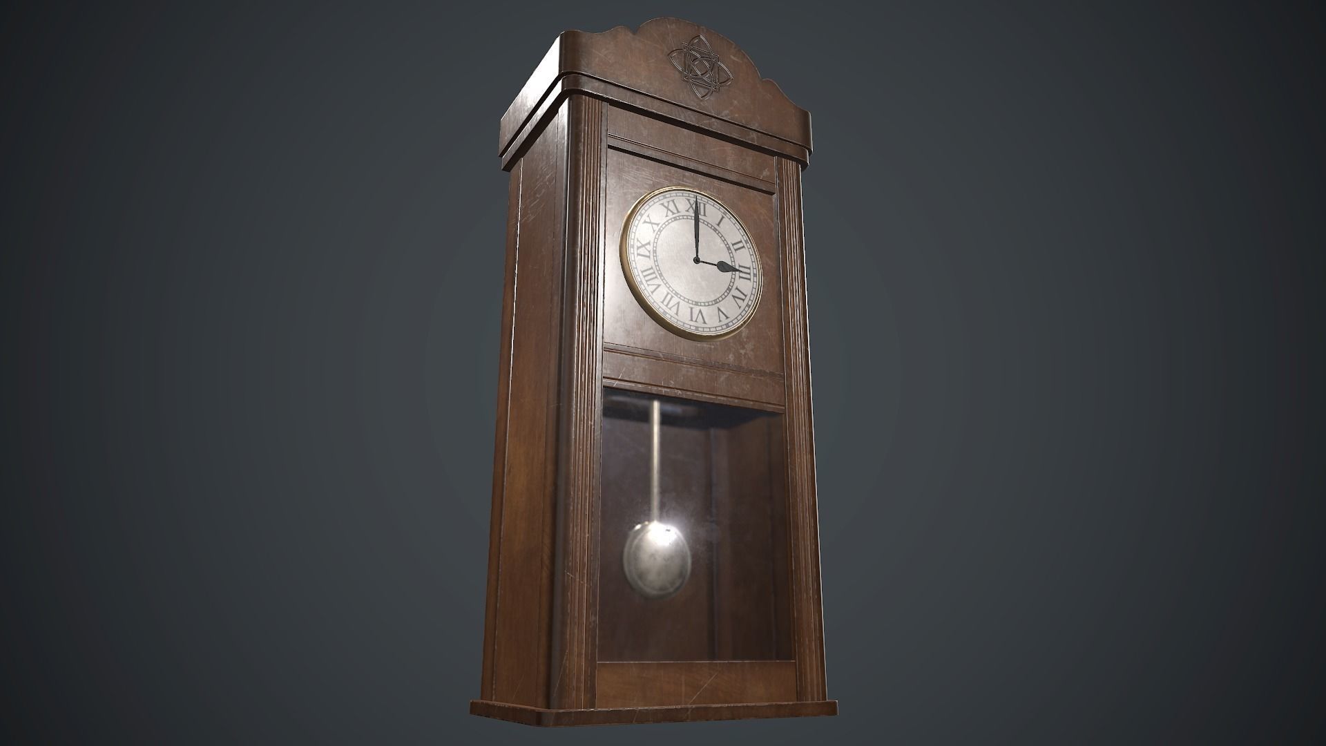 Wooden Retro Wall Clock PBR Game Ready Low-poly 3D model_1