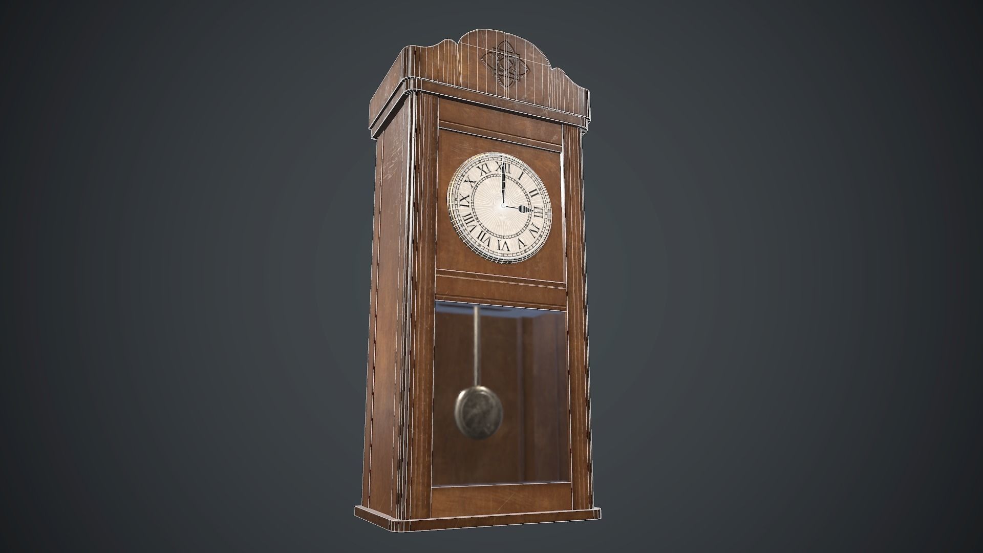 Wooden Retro Wall Clock PBR Game Ready Low-poly 3D model_14