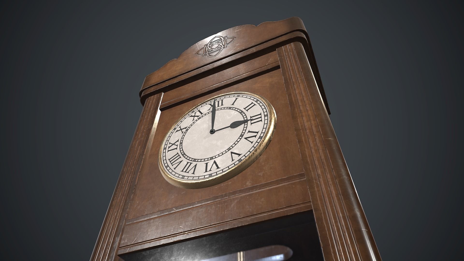 Wooden Retro Wall Clock PBR Game Ready Low-poly 3D model_5