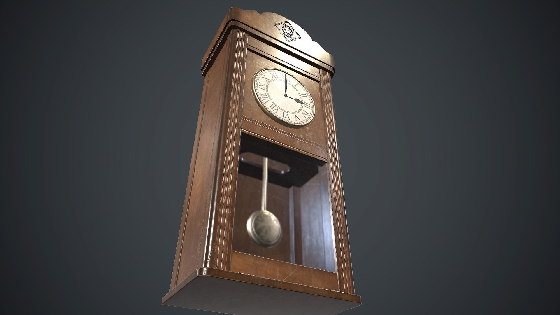 Wooden Retro Wall Clock PBR Game Ready Low-poly 3D model_2