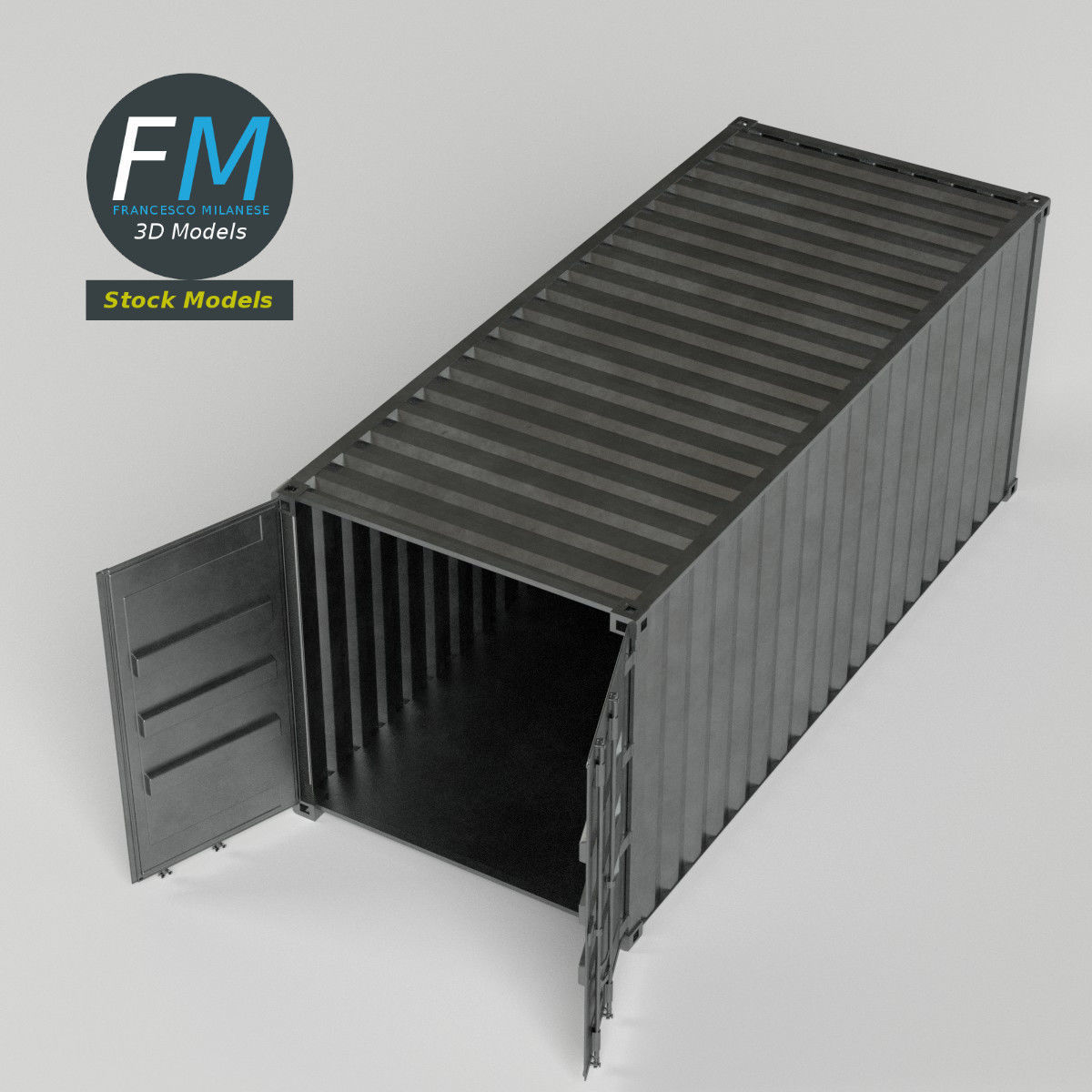 Open shipping container 3D model_2