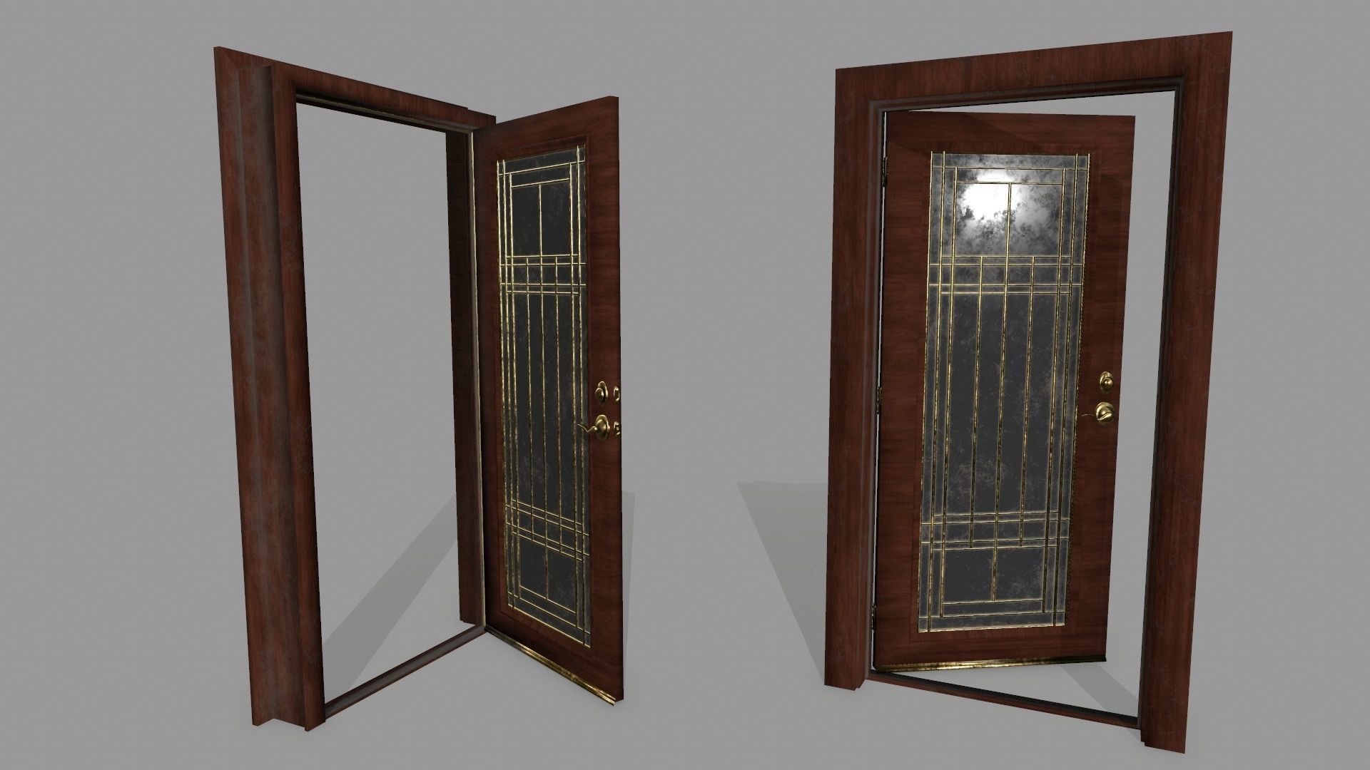 door 2 wooden with glass Low-poly 3D model_3