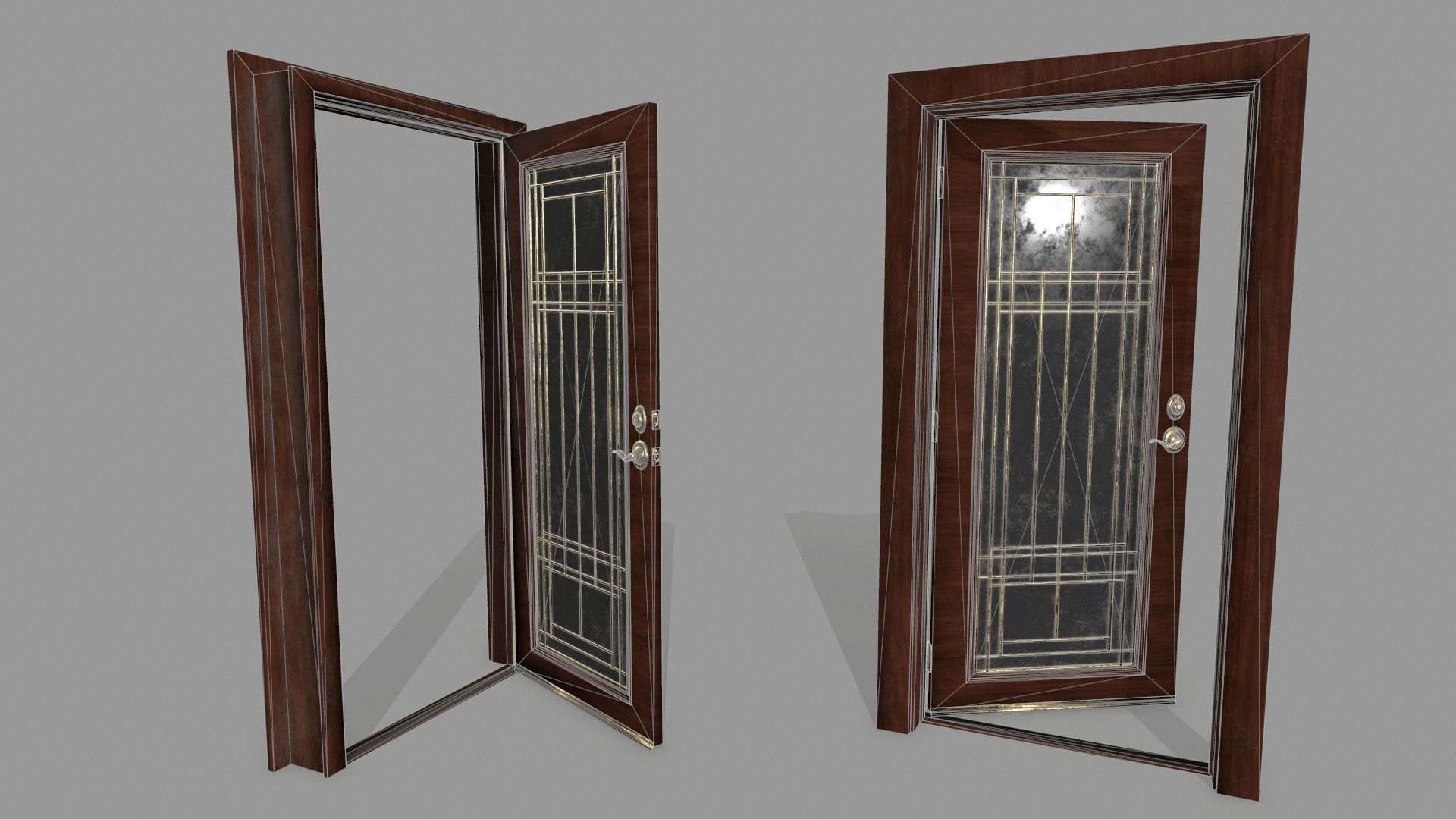 door 2 wooden with glass Low-poly 3D model_5