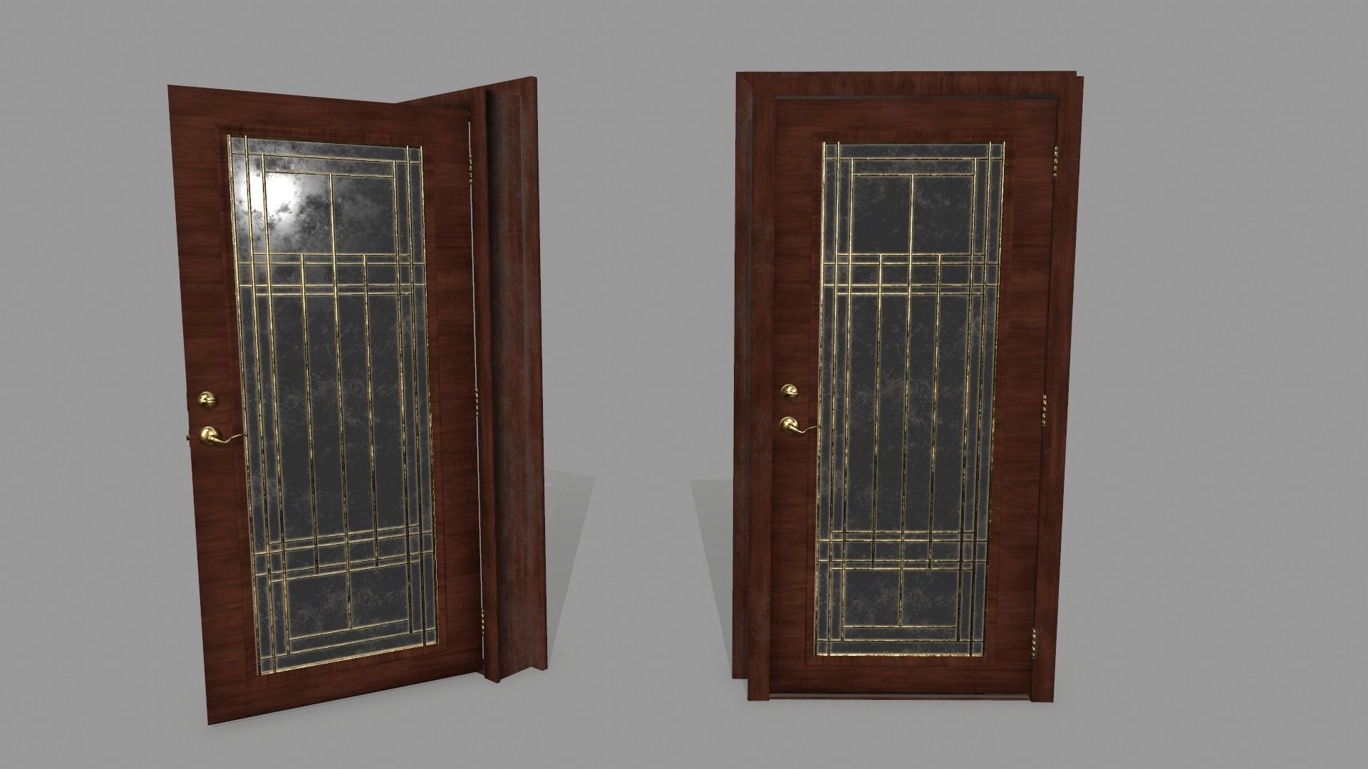 door 2 wooden with glass Low-poly 3D model_1