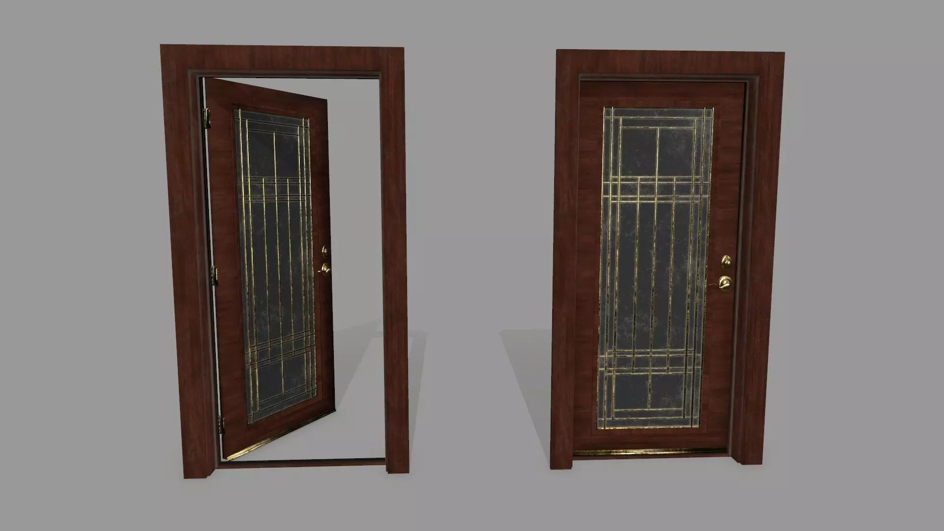 door 2 wooden with glass Low-poly 3D model_0