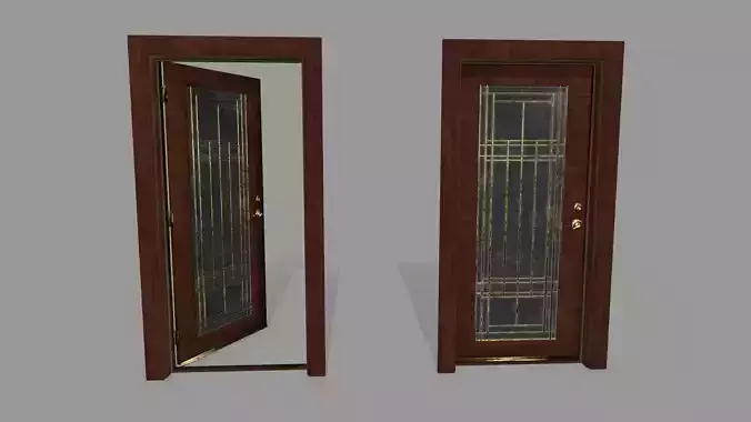 door 2 wooden with glass Low-poly 3D model