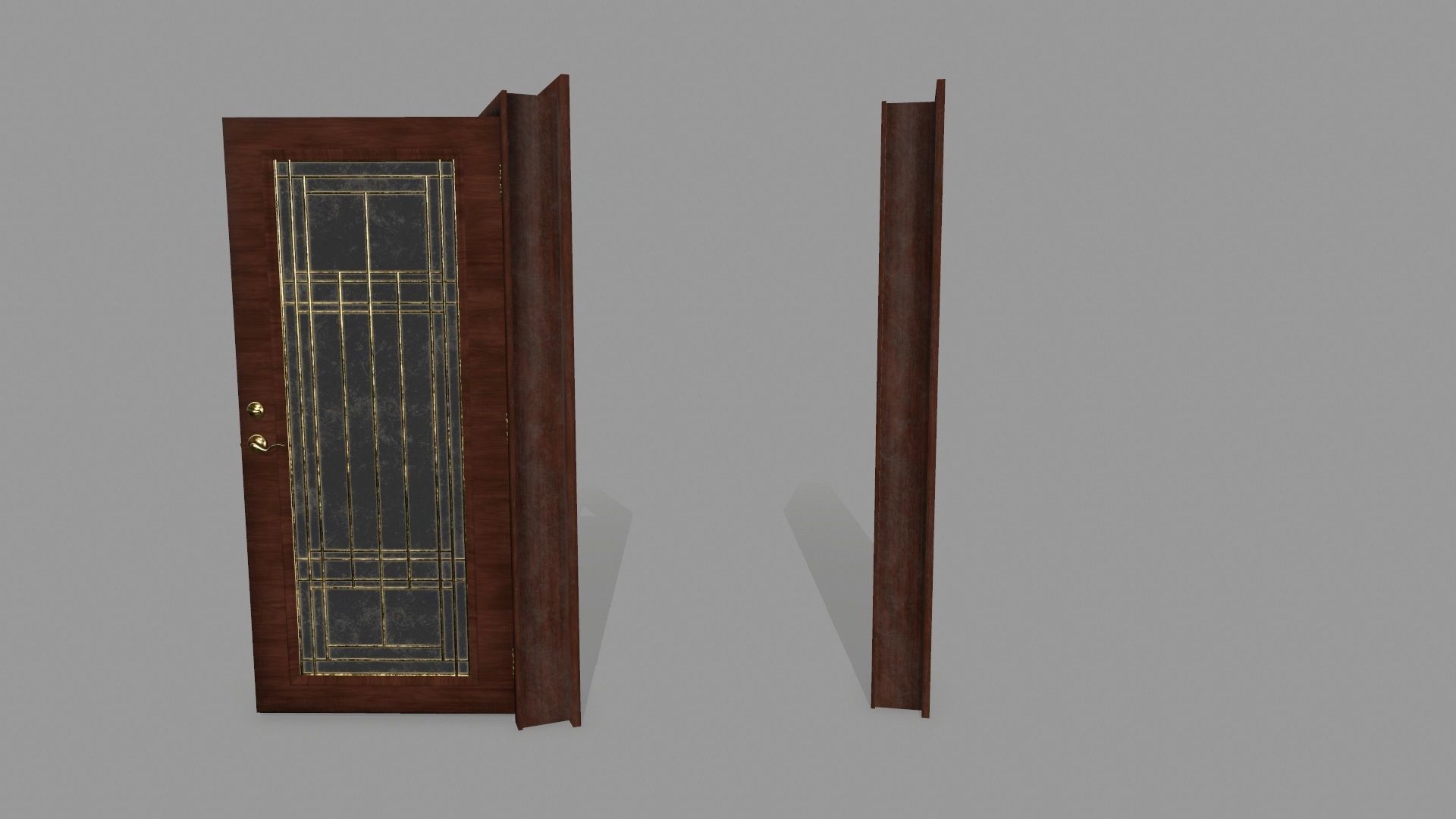 door 2 wooden with glass Low-poly 3D model_4