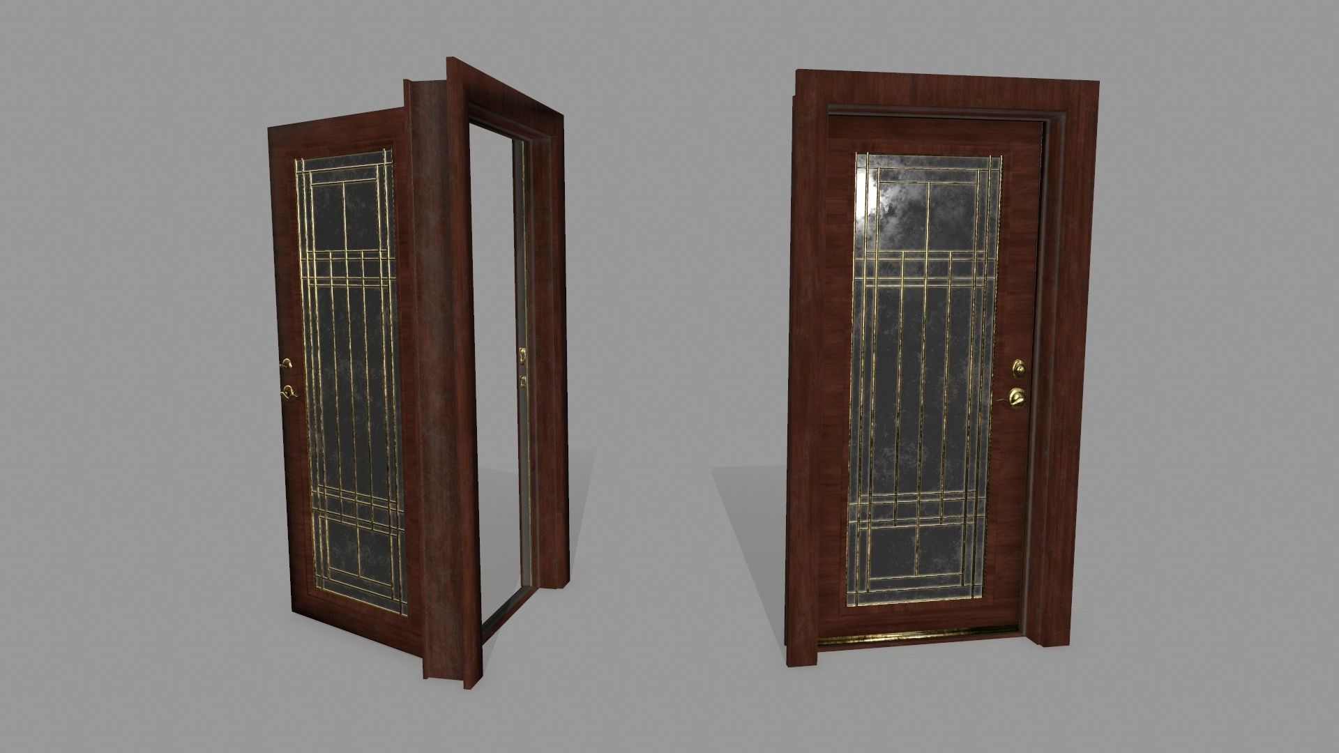 door 2 wooden with glass Low-poly 3D model_2