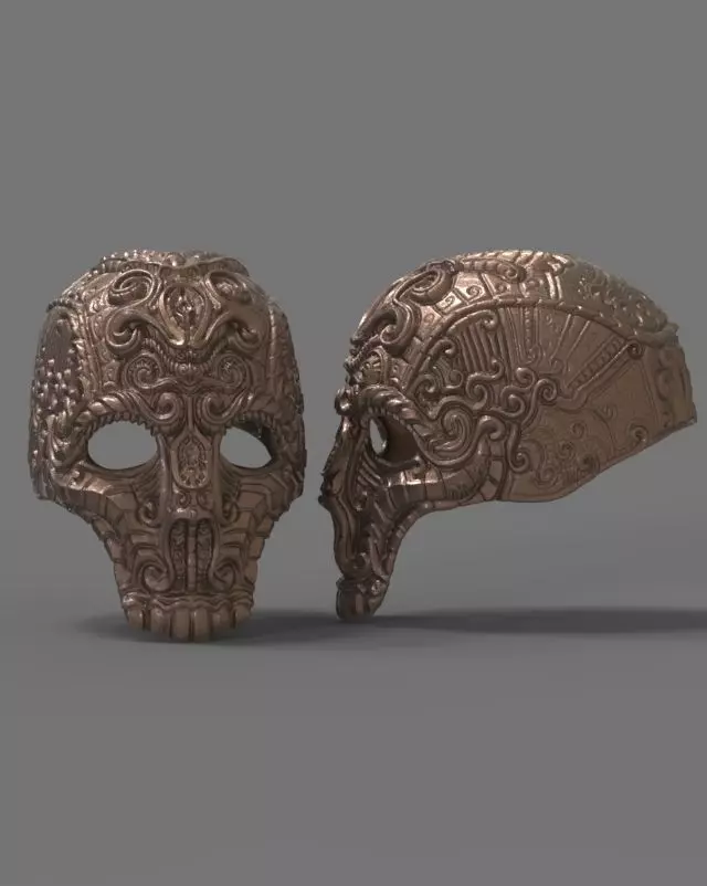 Masked two metal skulls 3D print model_0