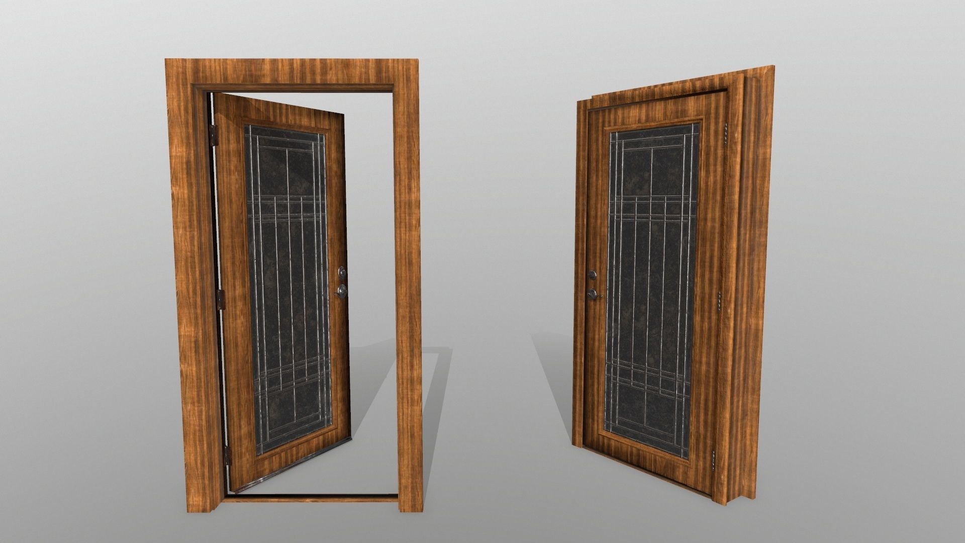 door 2 wooden with glass panel Low-poly 3D model_3