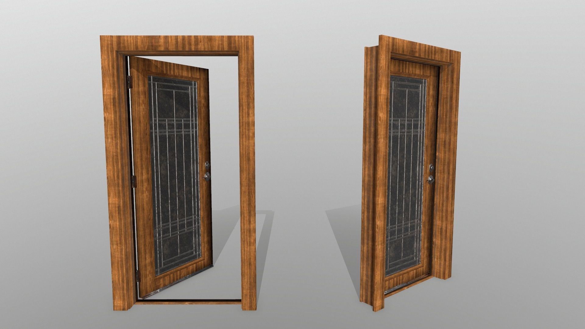 door 2 wooden with glass panel Low-poly 3D model_1