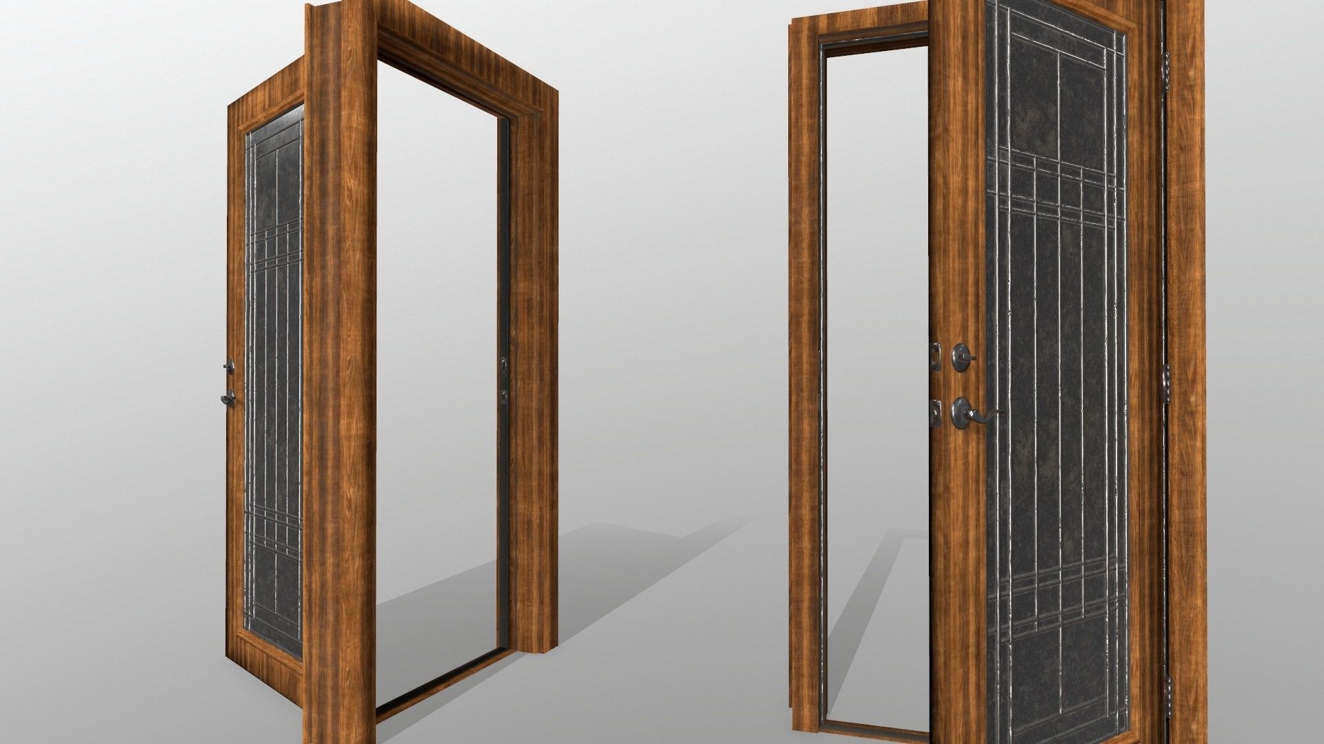 door 2 wooden with glass panel Low-poly 3D model_5