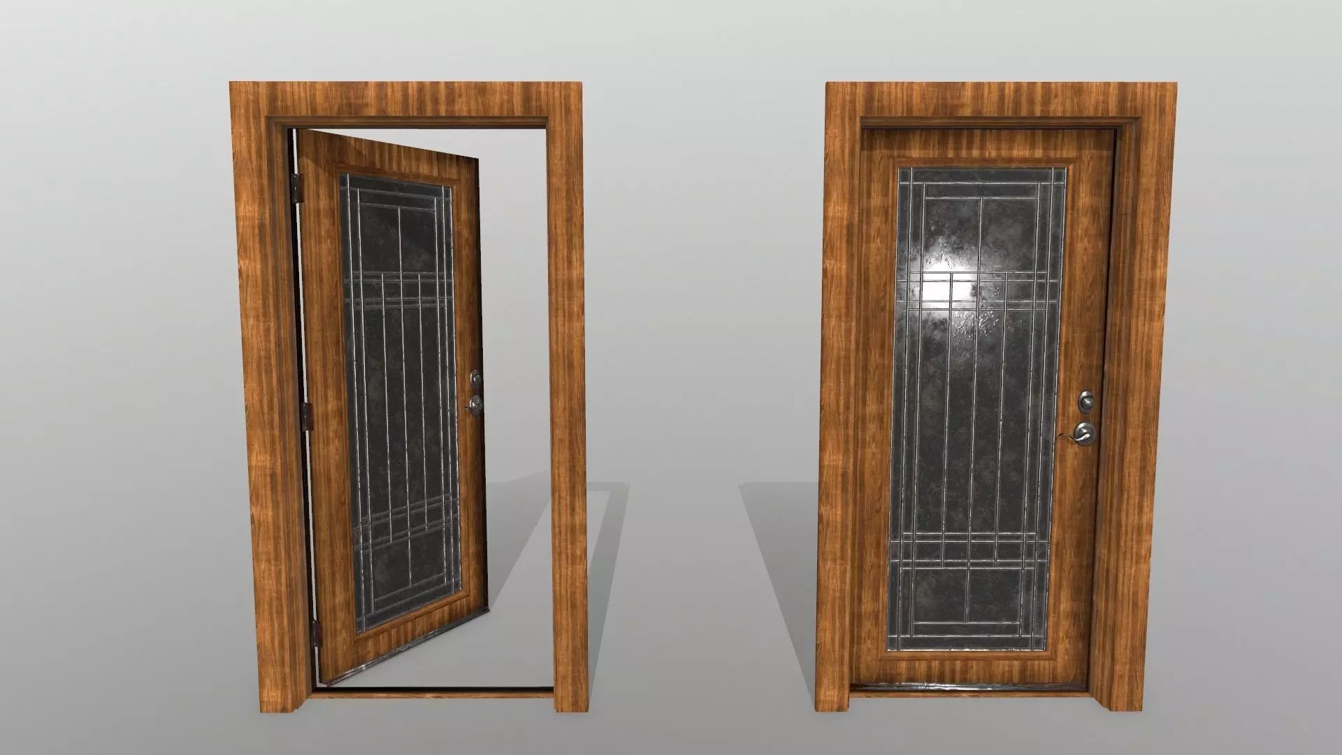 door 2 wooden with glass panel Low-poly 3D model_0