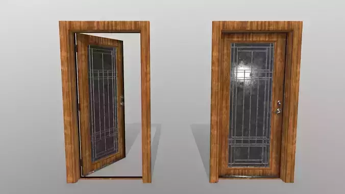 door 2 wooden with glass panel Low-poly 3D model