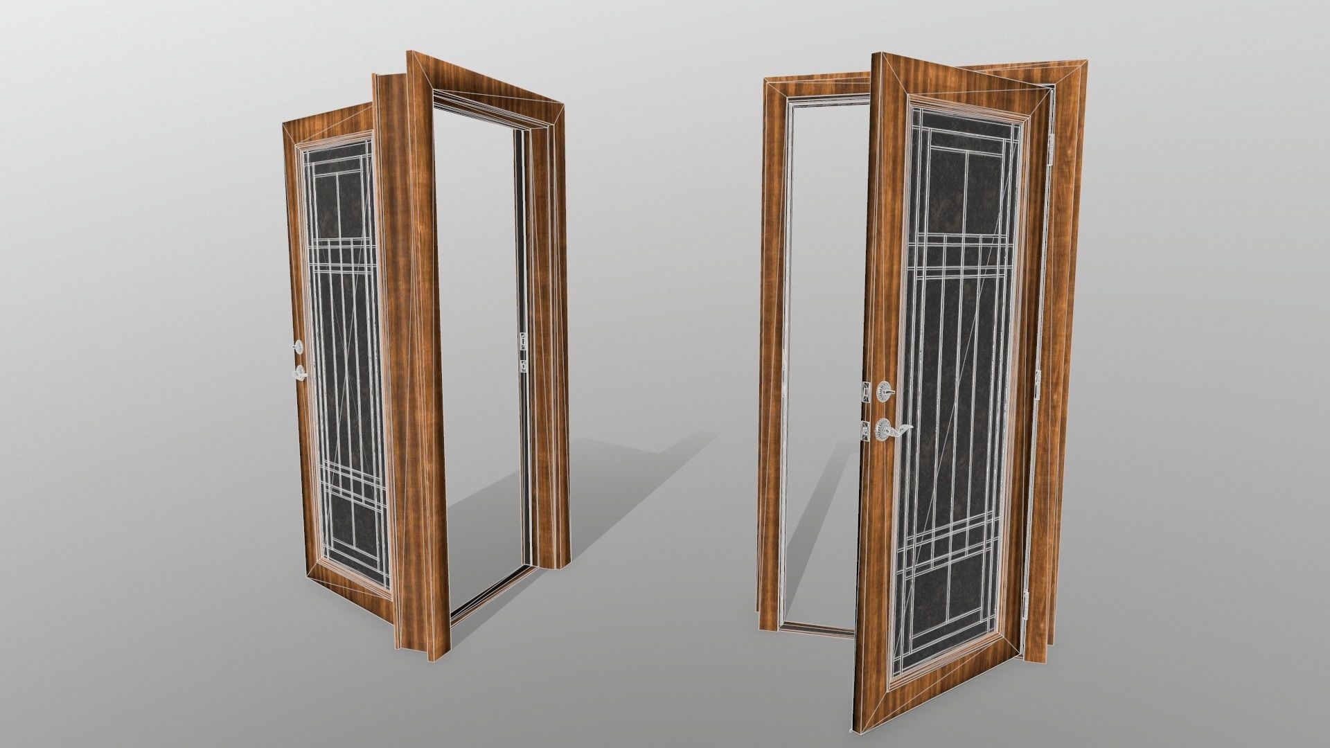 door 2 wooden with glass panel Low-poly 3D model_6