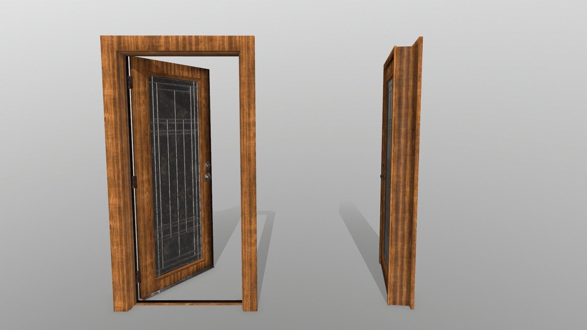 door 2 wooden with glass panel Low-poly 3D model_2