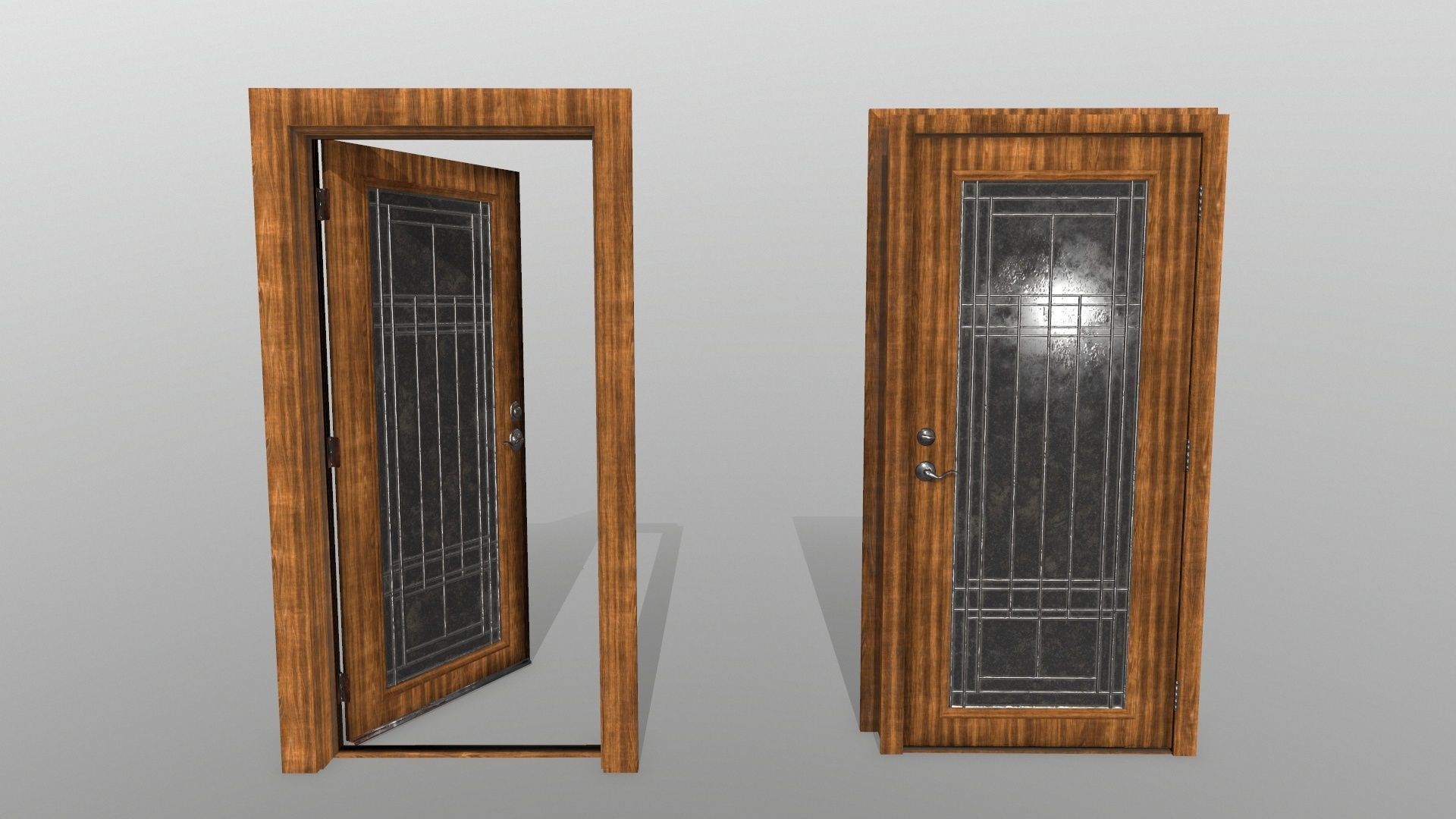 door 2 wooden with glass panel Low-poly 3D model_4
