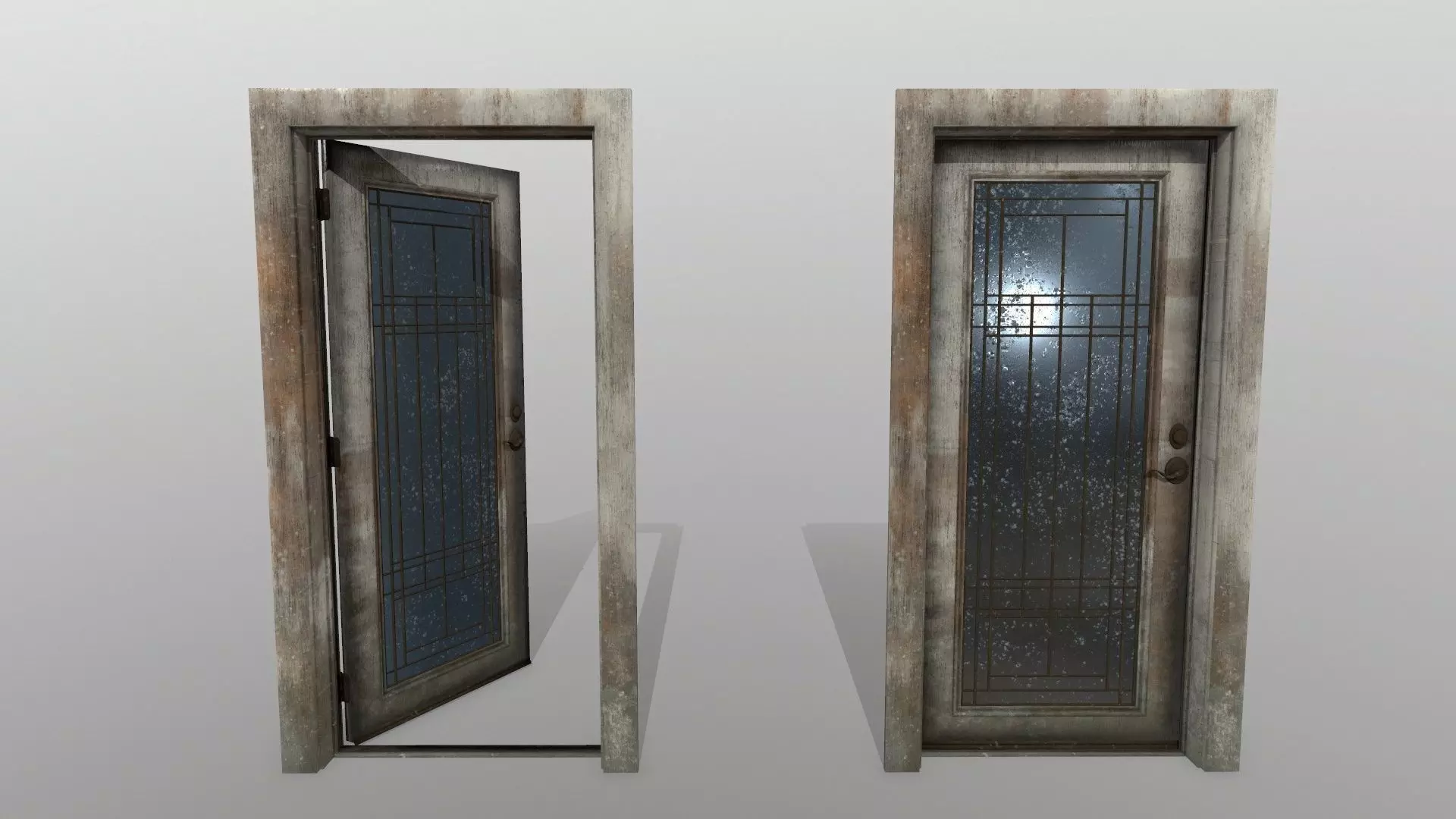 door 2 old wooden with glass window Low-poly 3D model