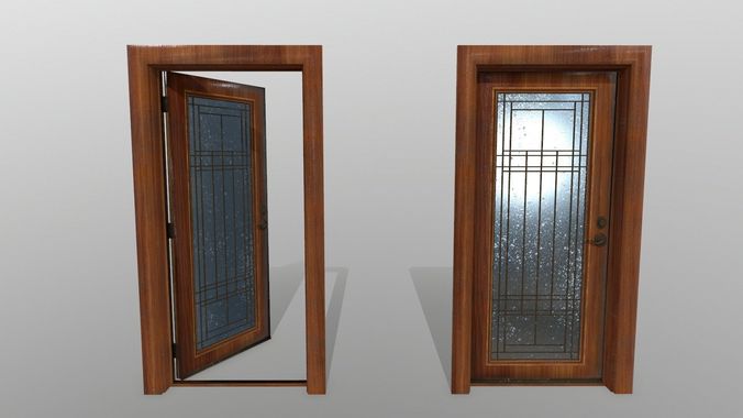 door 2 wooden with glass Low-poly 3D model