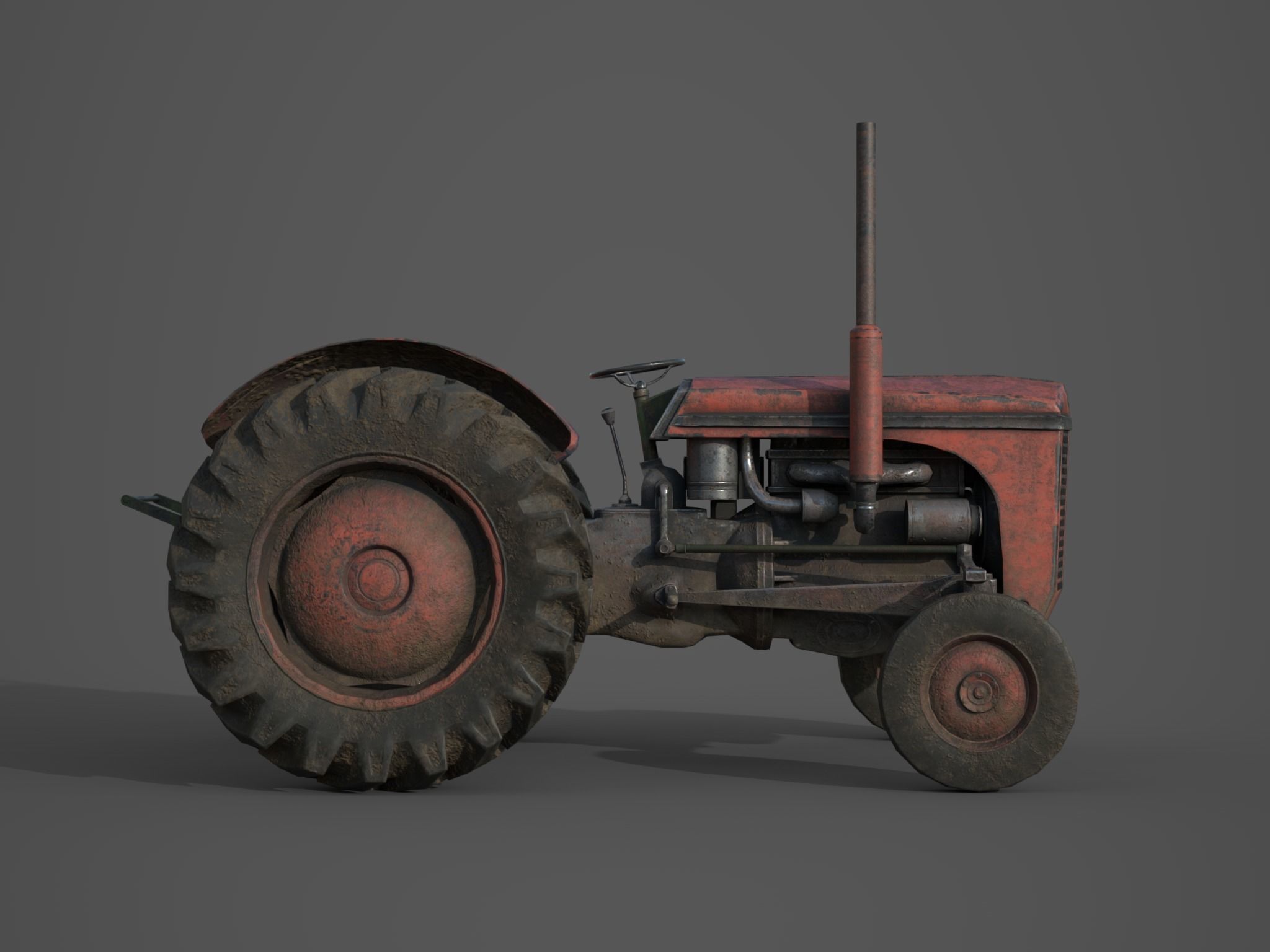Old Farm Tractor - PBR and Game Ready Low-poly 3D model_7
