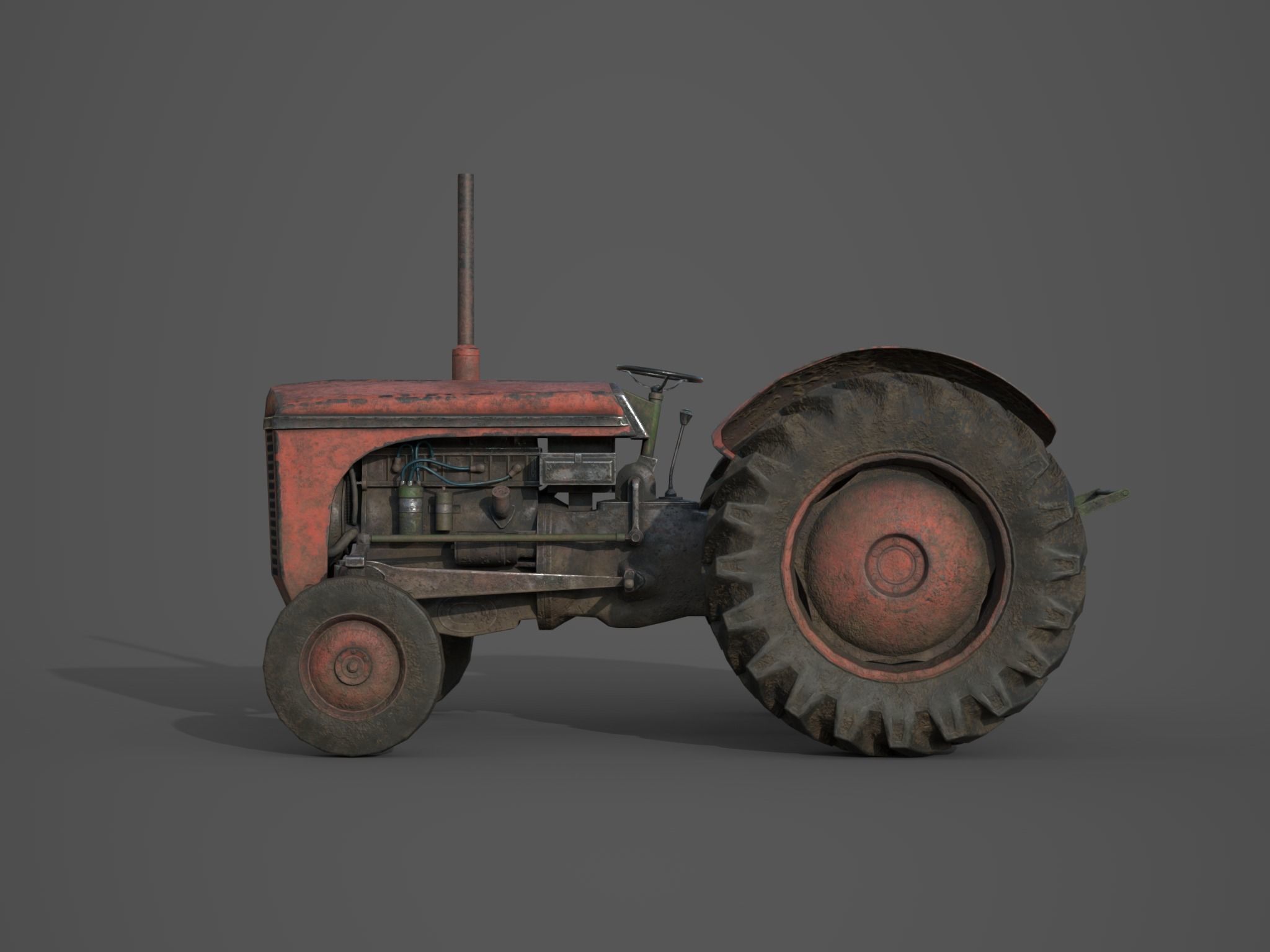 Old Farm Tractor - PBR and Game Ready Low-poly 3D model_6