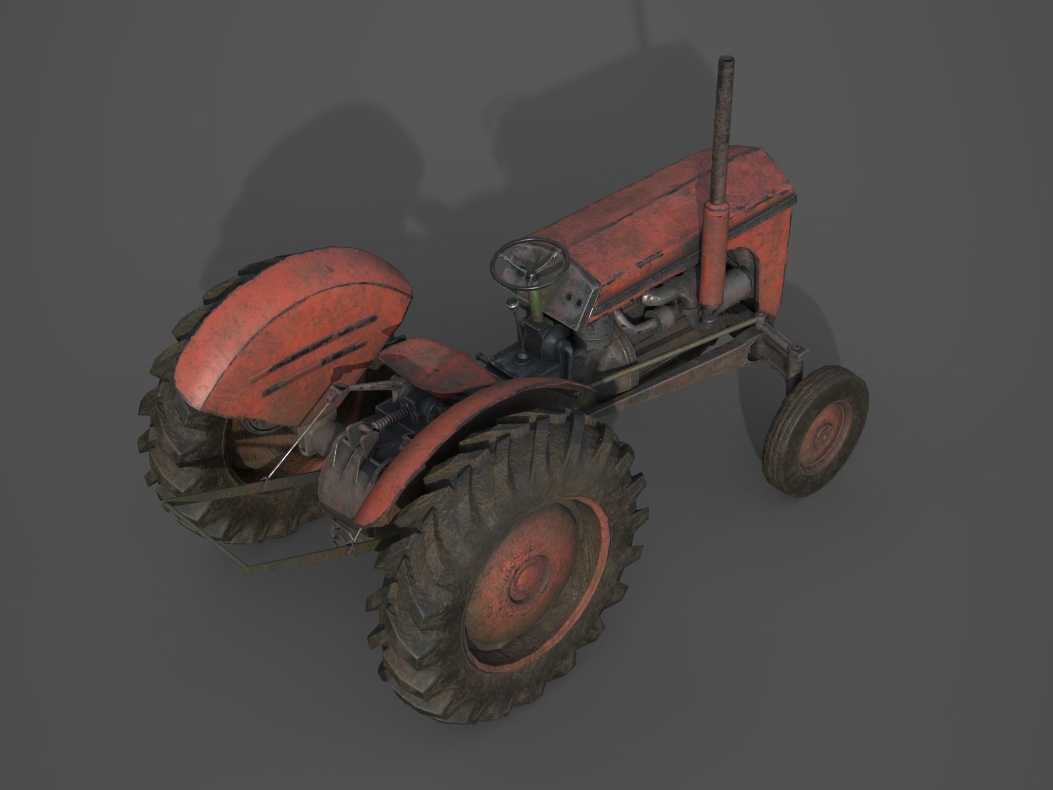 Old Farm Tractor - PBR and Game Ready Low-poly 3D model_4