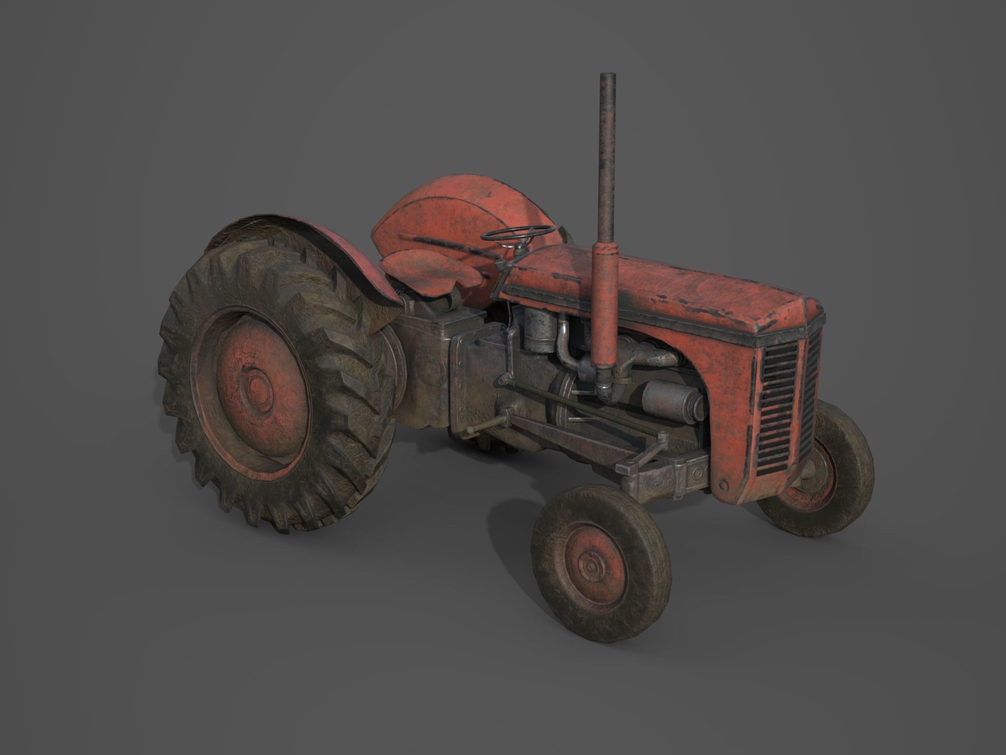 Old Farm Tractor - PBR and Game Ready Low-poly 3D model_3