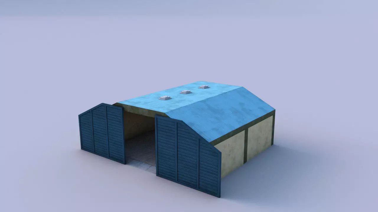 Hangar shed with roof Low-poly 3D model_0