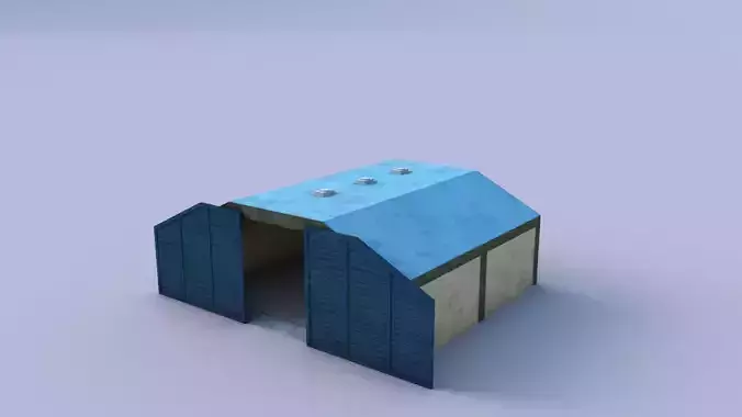 Hangar shed with roof Low-poly 3D model