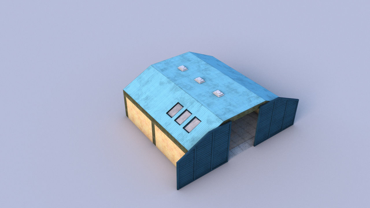 Hangar shed with roof Low-poly 3D model_4