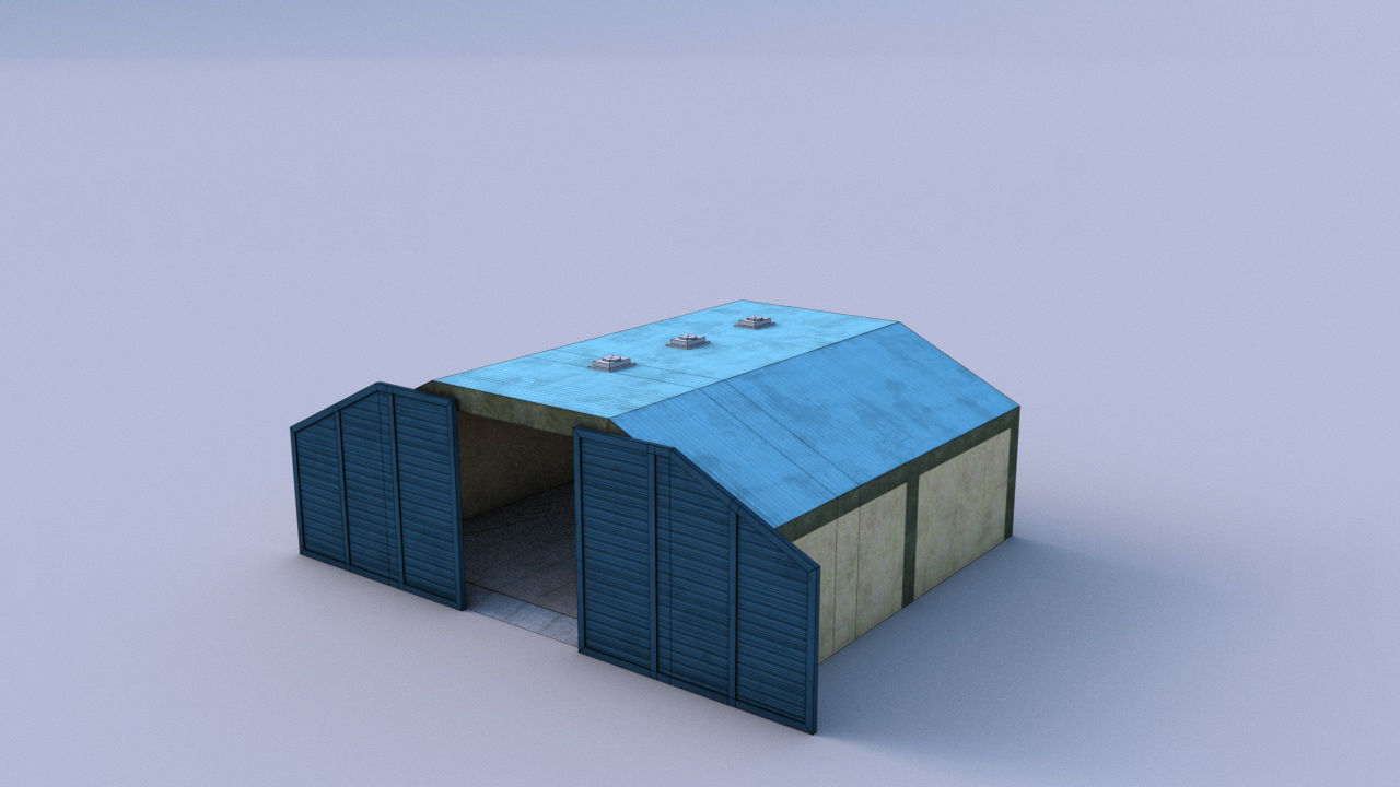 Hangar shed with roof Low-poly 3D model_1