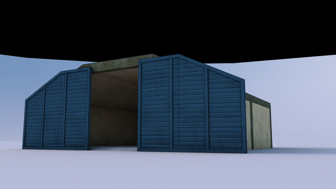 Hangar shed with roof Low-poly 3D model_3