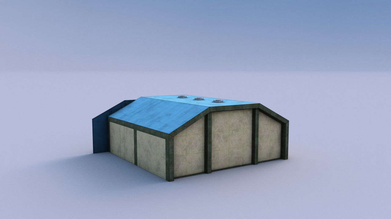 Hangar shed with roof Low-poly 3D model_9