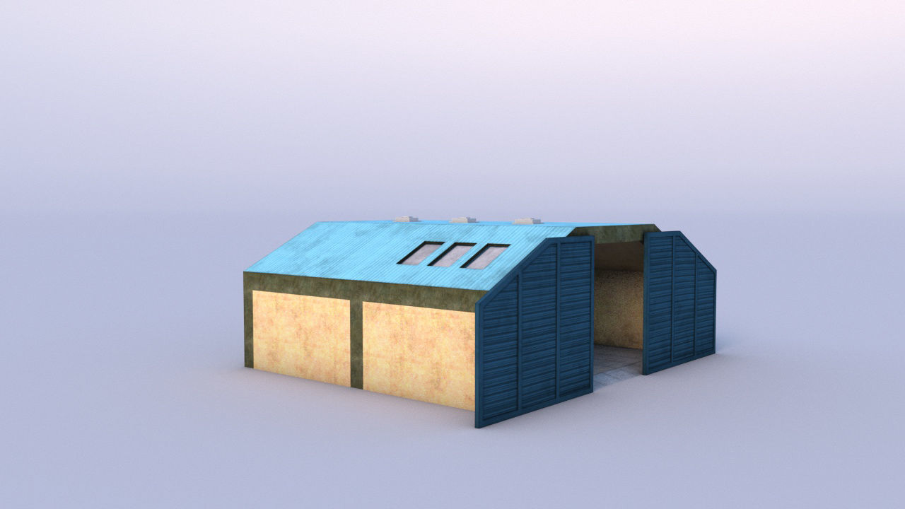 Hangar shed with roof Low-poly 3D model_6