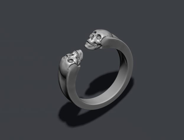 twin skull ring 3D print model_3