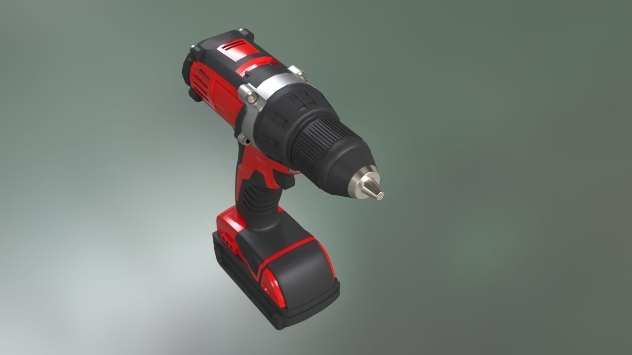 Low poly Electric Drill with battery Low-poly 3D model_3